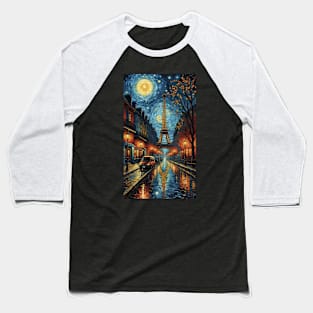 Starry Night Over Paris: Van Gogh Inspired Eiffel Tower Baseball T-Shirt